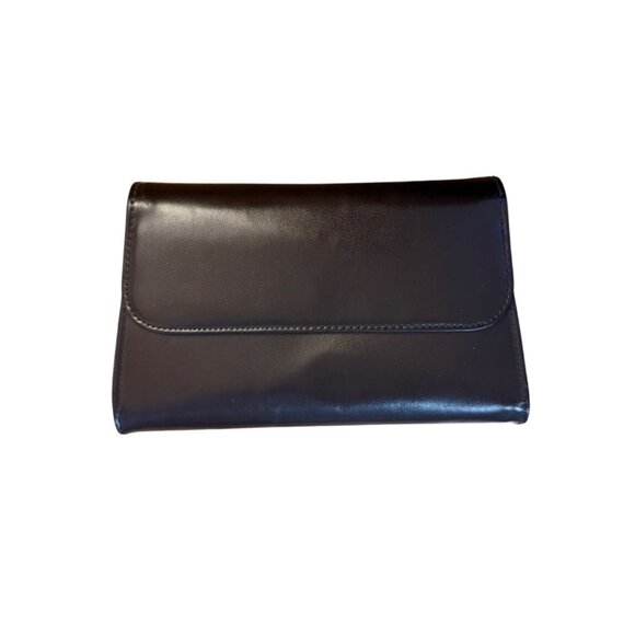 Retro 70s Dark Brown Leather Clutch Wallet Snap Closure Change Purse Kiss Clasp - Picture 5 of 12